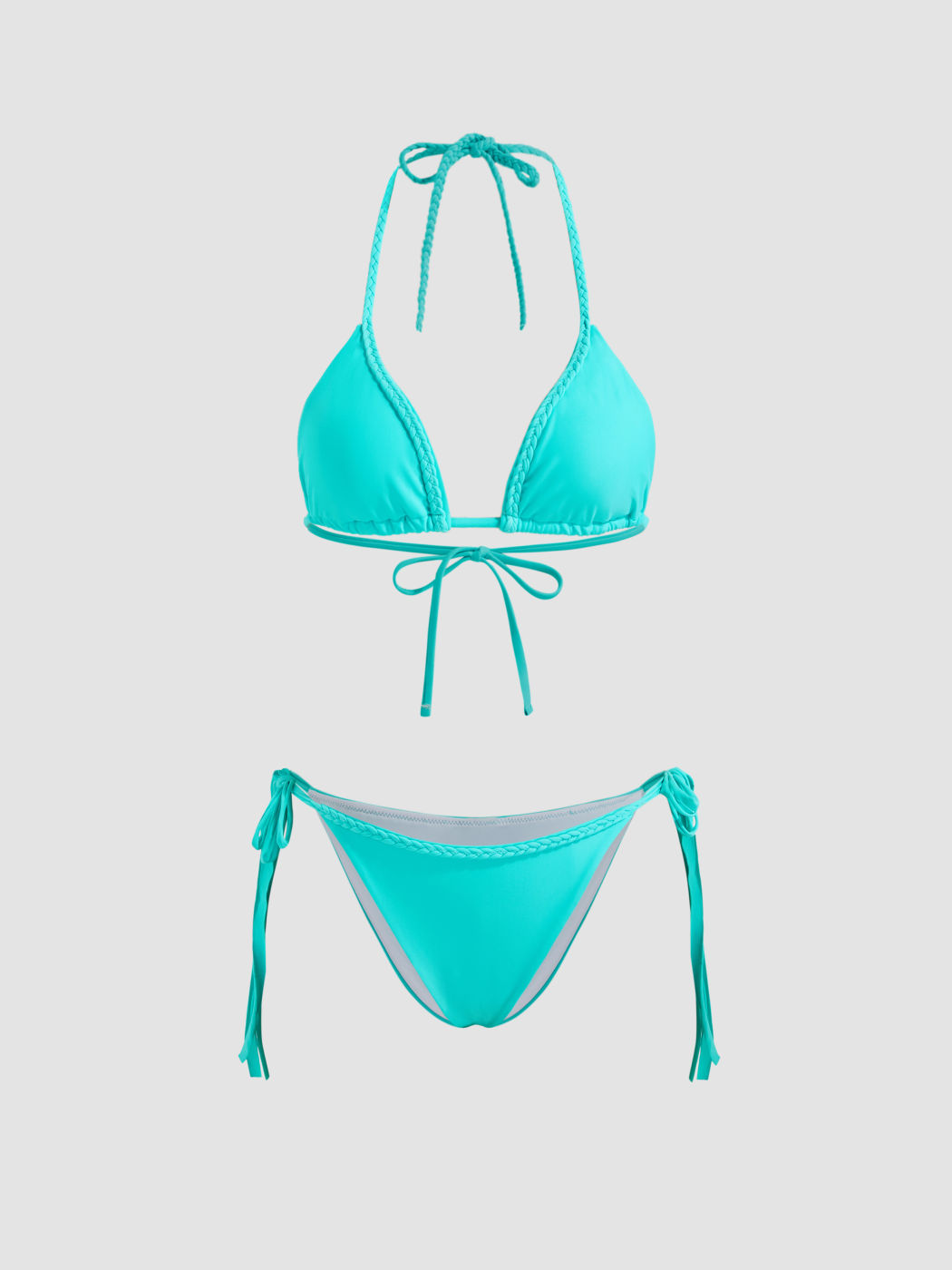 Halter Neckline Braid Tie Side Bikini Set