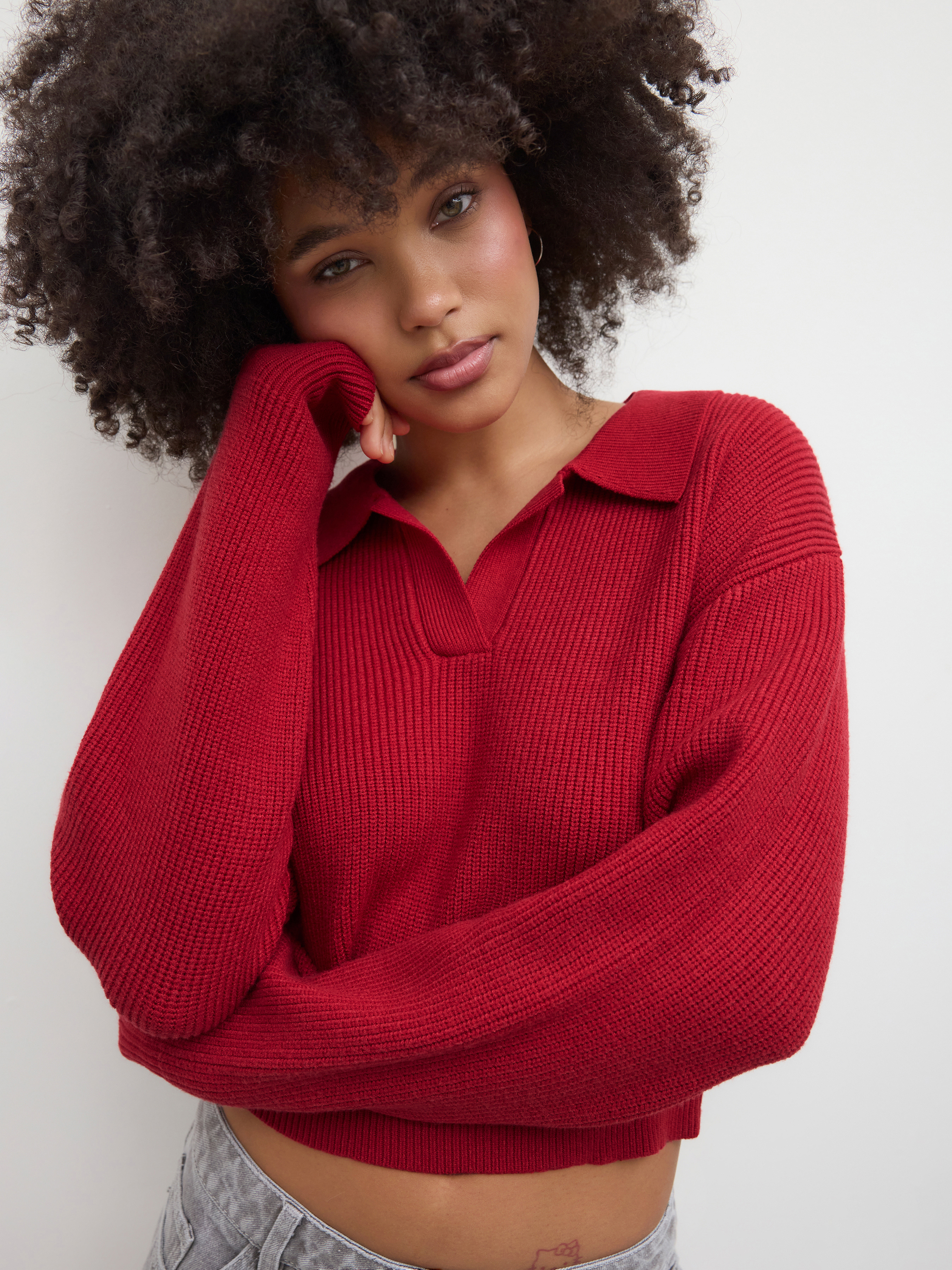 Pull col polo uni en maille