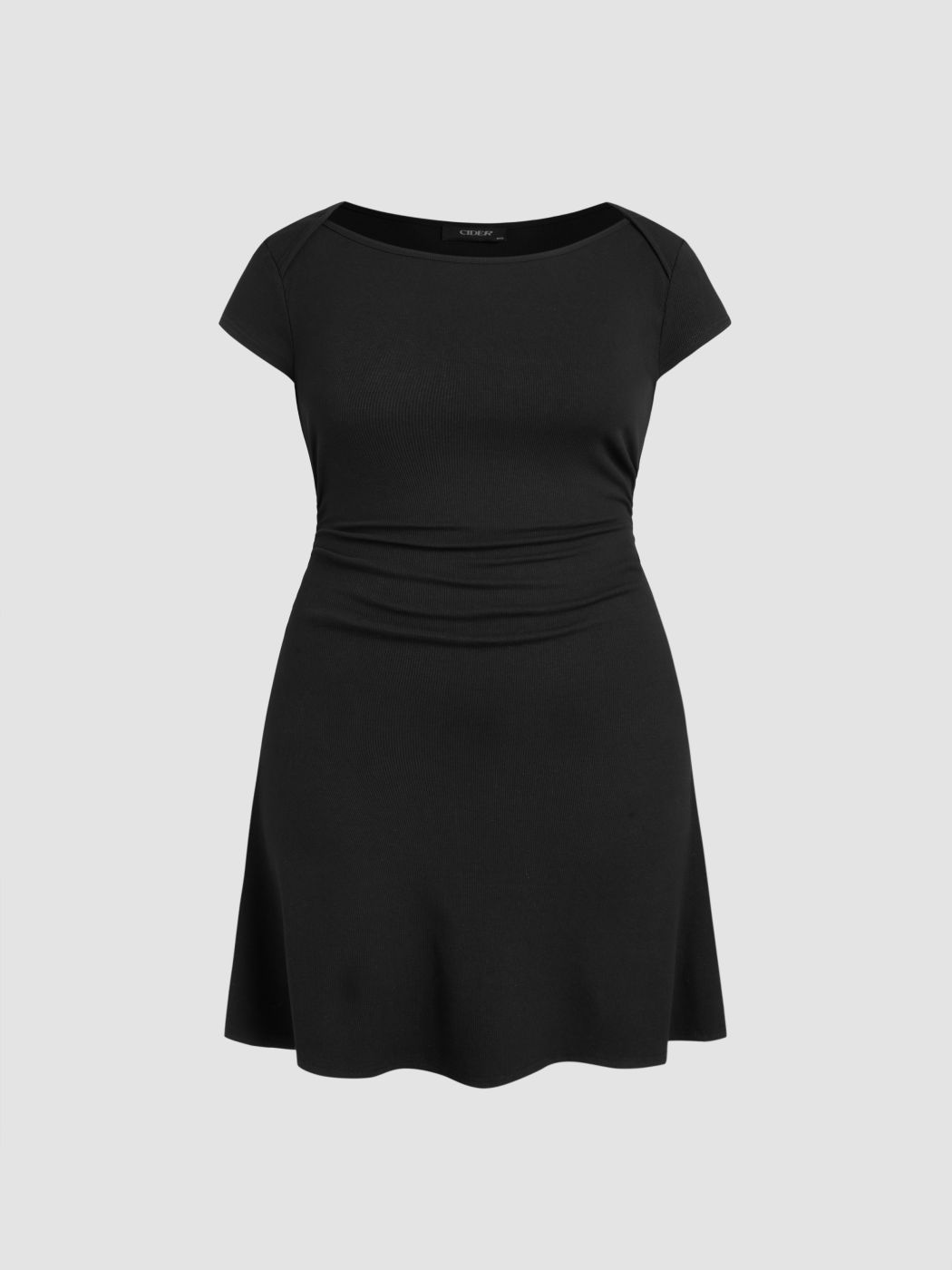 Cotton-blend Boat Neck Ruched Mini Dress Curve & Plus