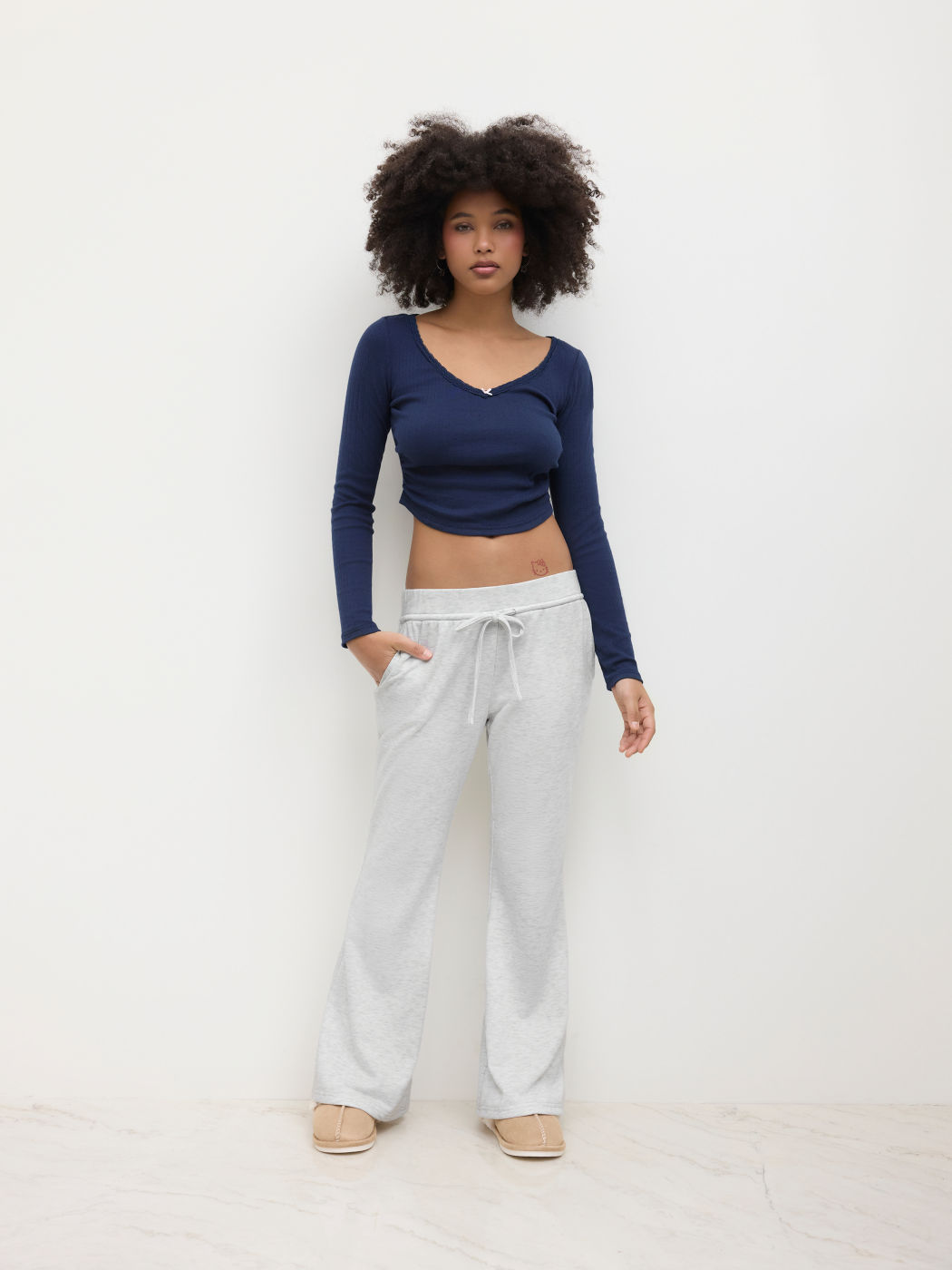 Terry Low Rise Elastischer Bund Schlaghose