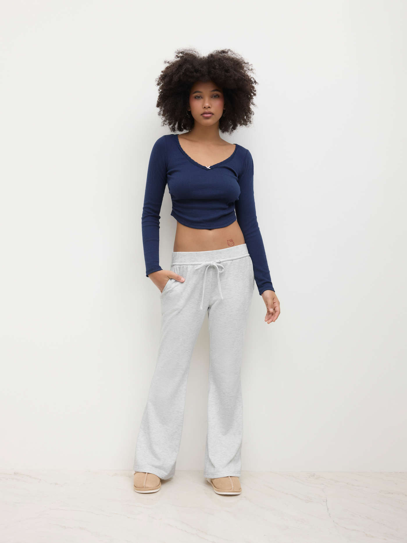 Terry Low Rise Elastic Waist Flared Sweatpants