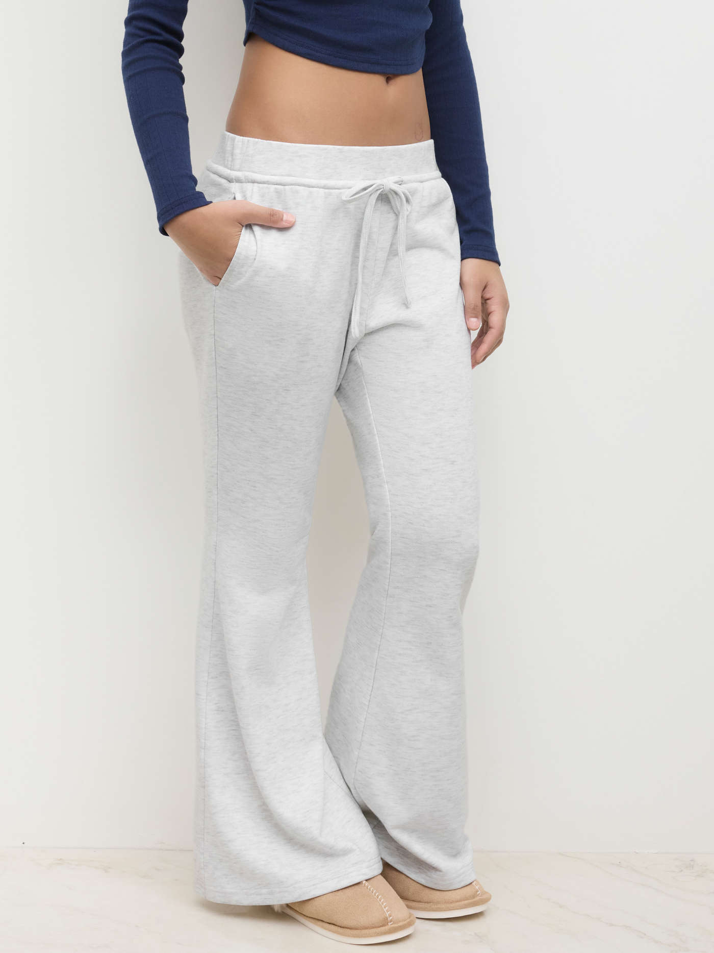 Terry Low Rise Elastic Waist Flared Sweatpants