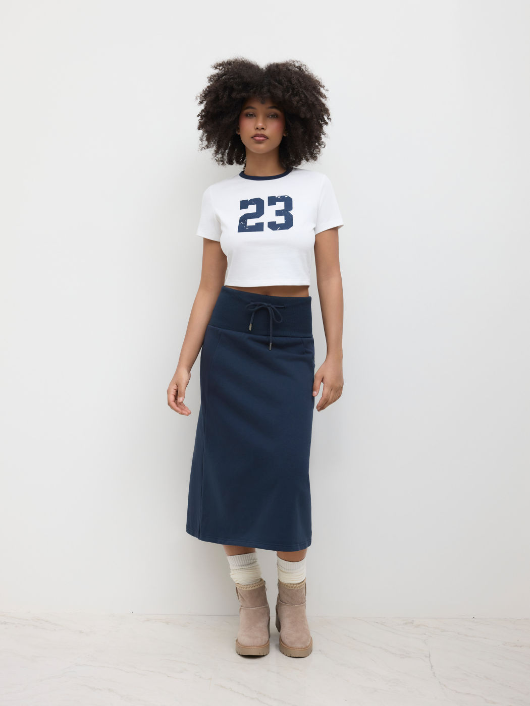 100% Cotton Mid Rise Knotted Maxi Skirt