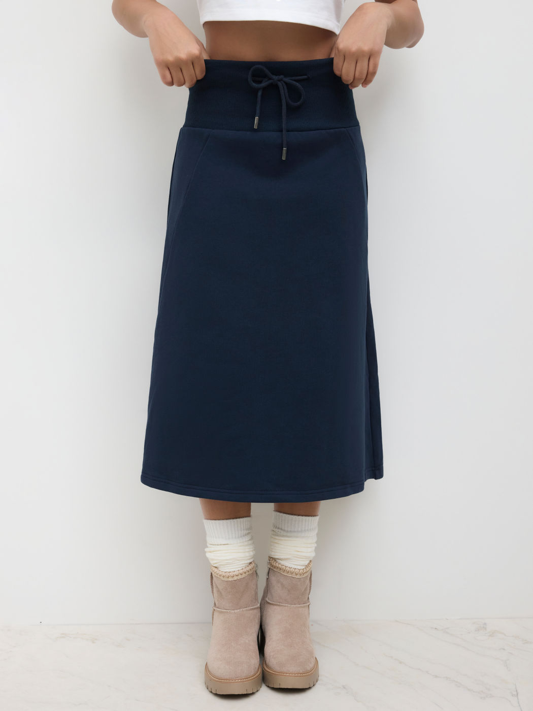 100% Cotton Mid Rise Knotted Maxi Skirt