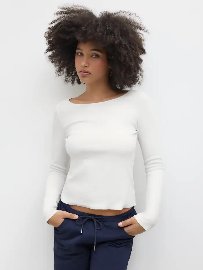 Cotton-blend U-neckline Lettuce Trim Short Sleeve Tee