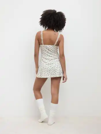 Pointelle V-neck Floral Lace Mini Dress