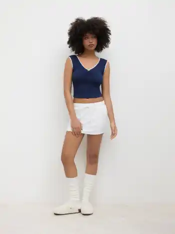 Baumwollmix Low Rise Geknoteter Mini Skort