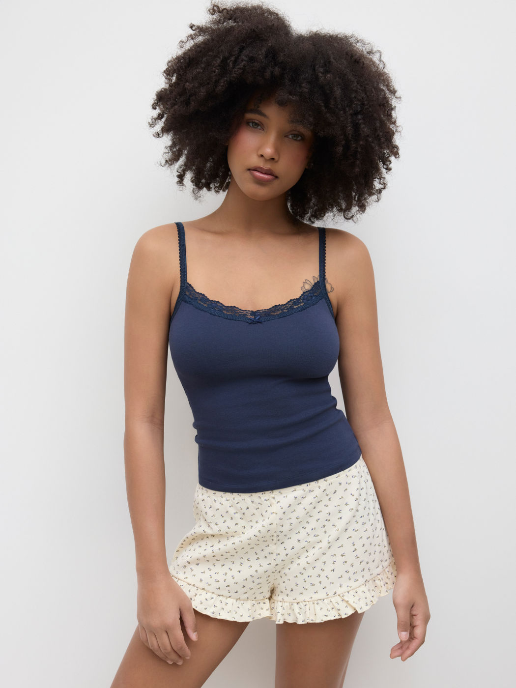 Cotton-blend U-neckline Lace Trim Cami Top