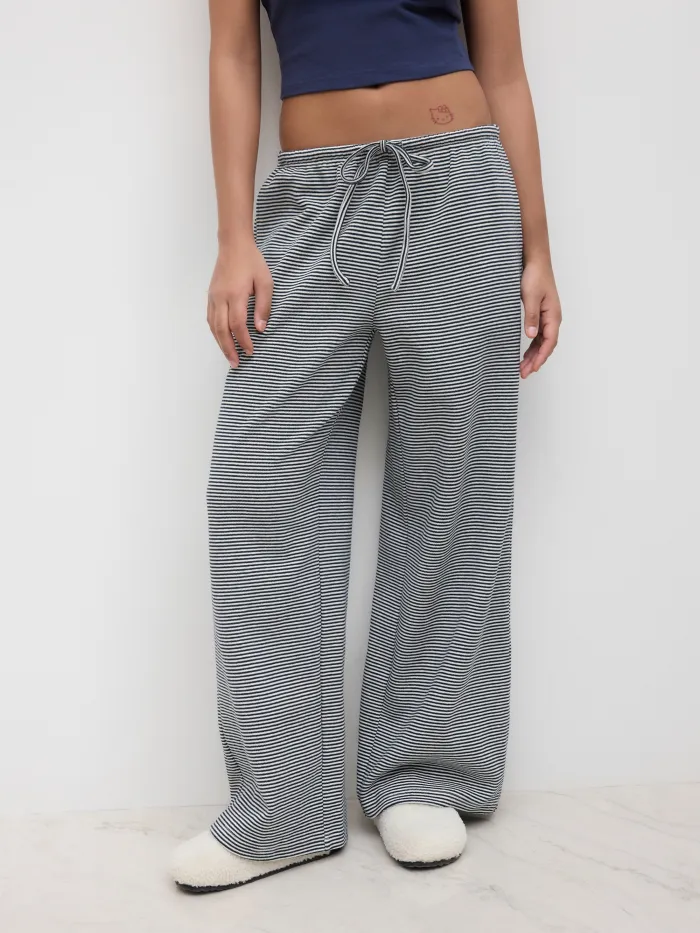 Striped Low Rise Buckle Wide Leg Trousers