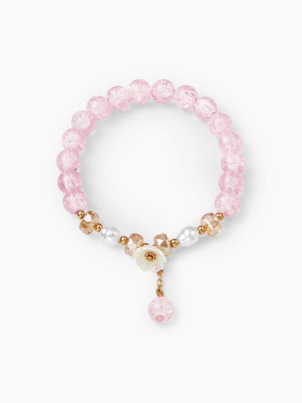FLOWER & FAUX PEARL & ARTIFICIAL CRYSTAL BEADED BRACELET