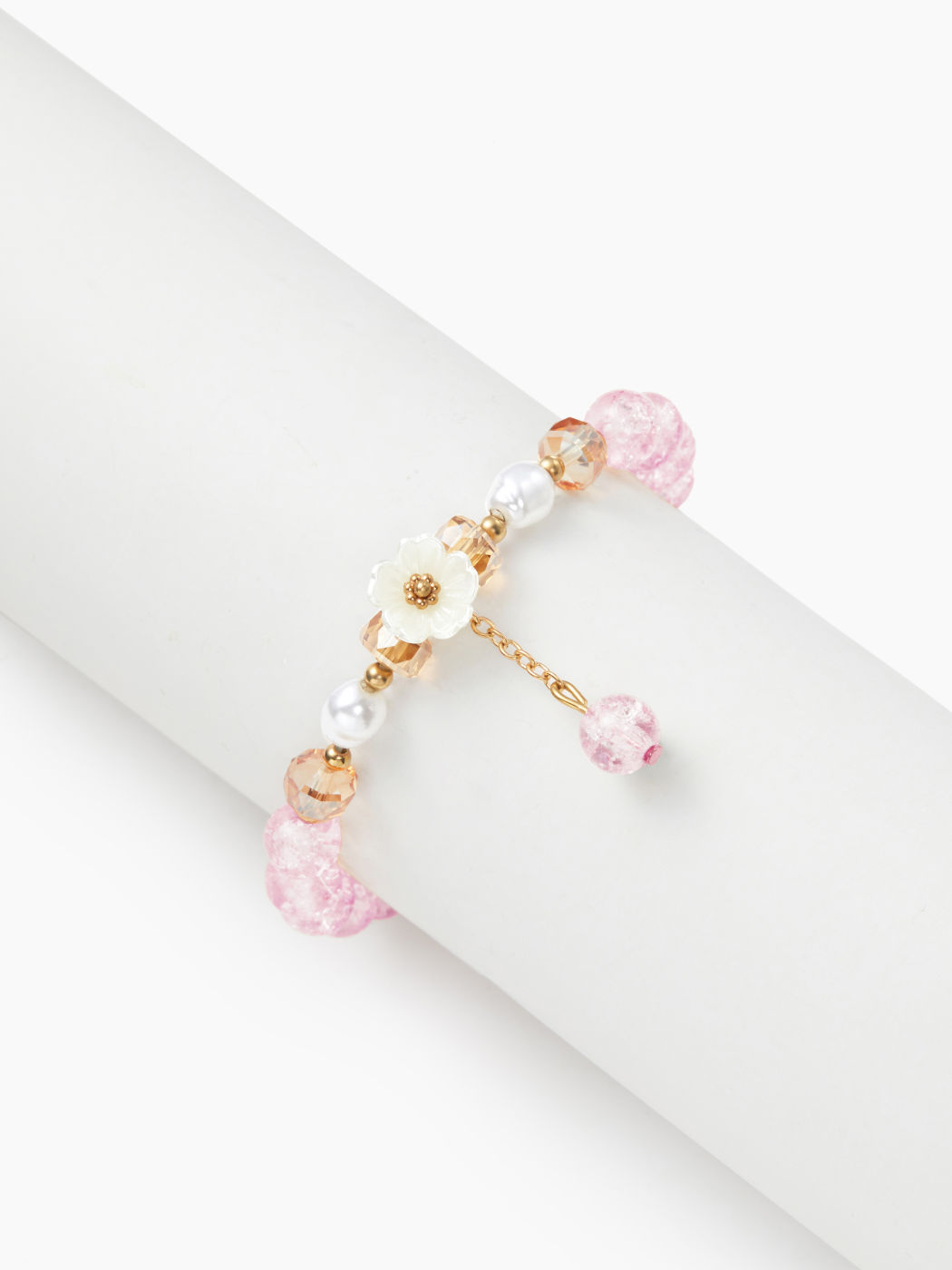 FLOWER & FAUX PEARL & ARTIFICIAL CRYSTAL BEADED BRACELET