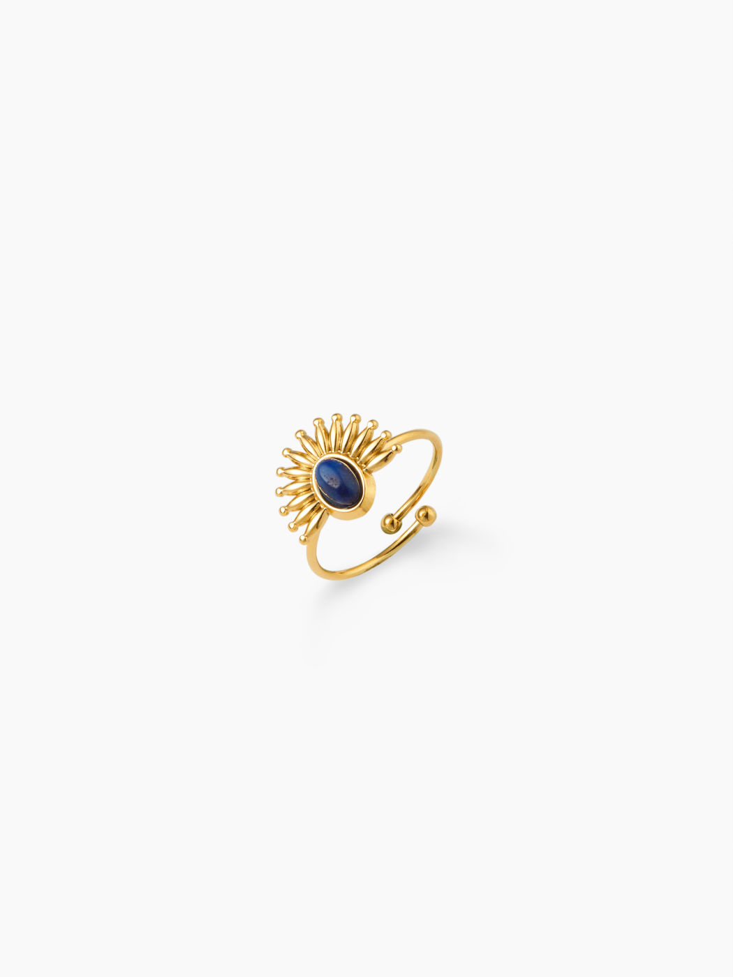 GEMSTONE & SUN 18K GOLD PLATED STAINLESS STEEL OPEN RING