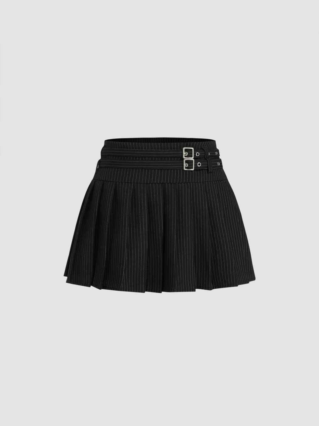 Low Rise Stripe Pleated Belted Mini Skirt