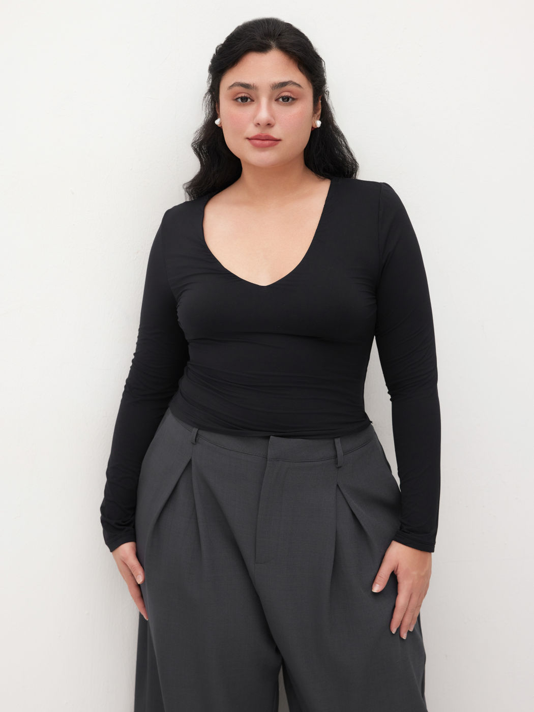 Second Skin Double Layered V-neck Long Sleeve Tee