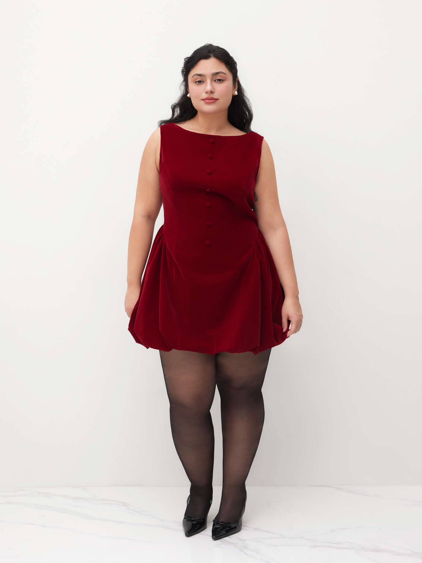 Velvet Velvet Boat Neck Ruffle Bubble Hem Mini Dress Curve & Plus For Date