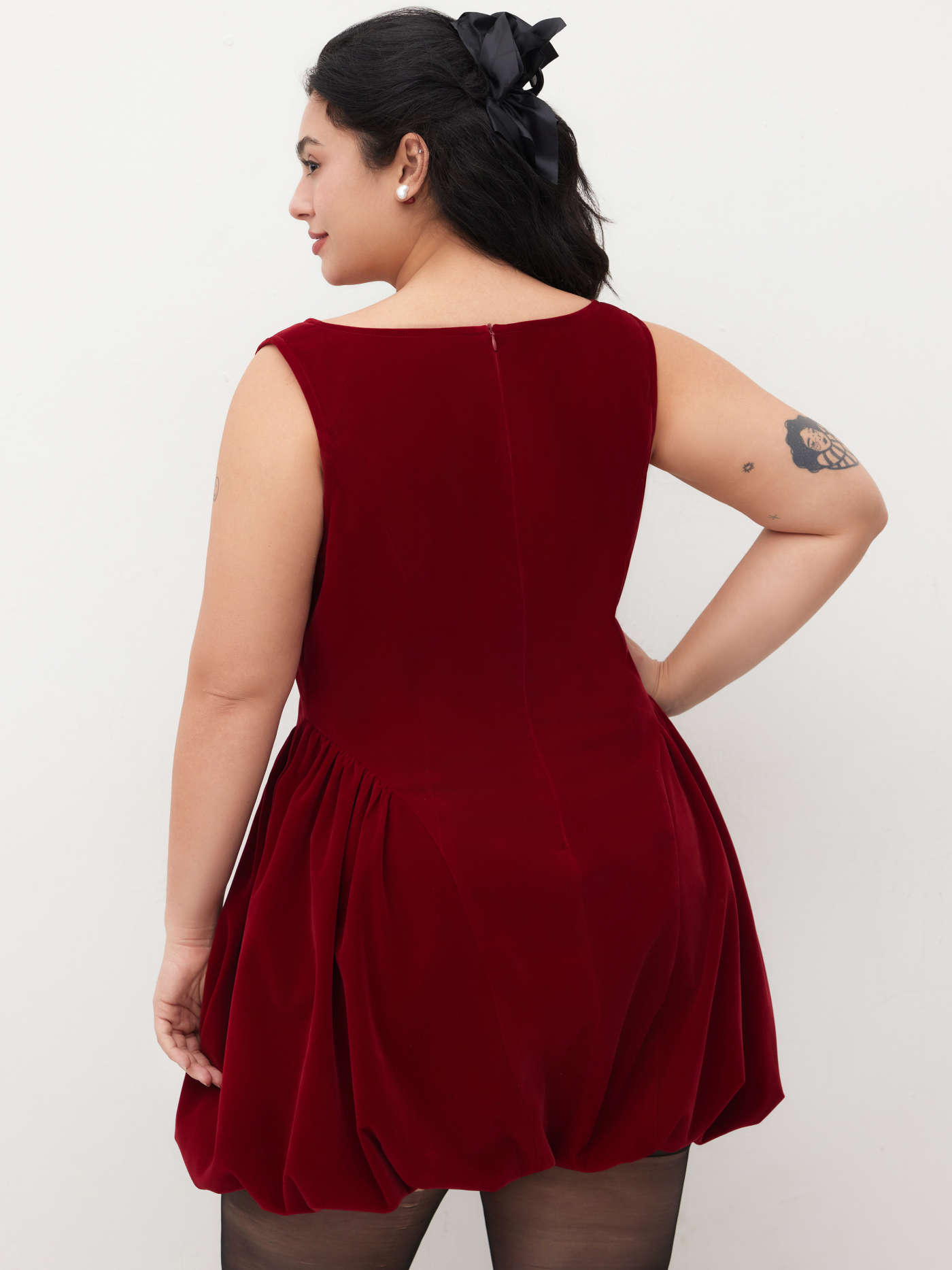 Velvet Velvet Boat Neck Ruffle Bubble Hem Mini Dress Curve & Plus For Date