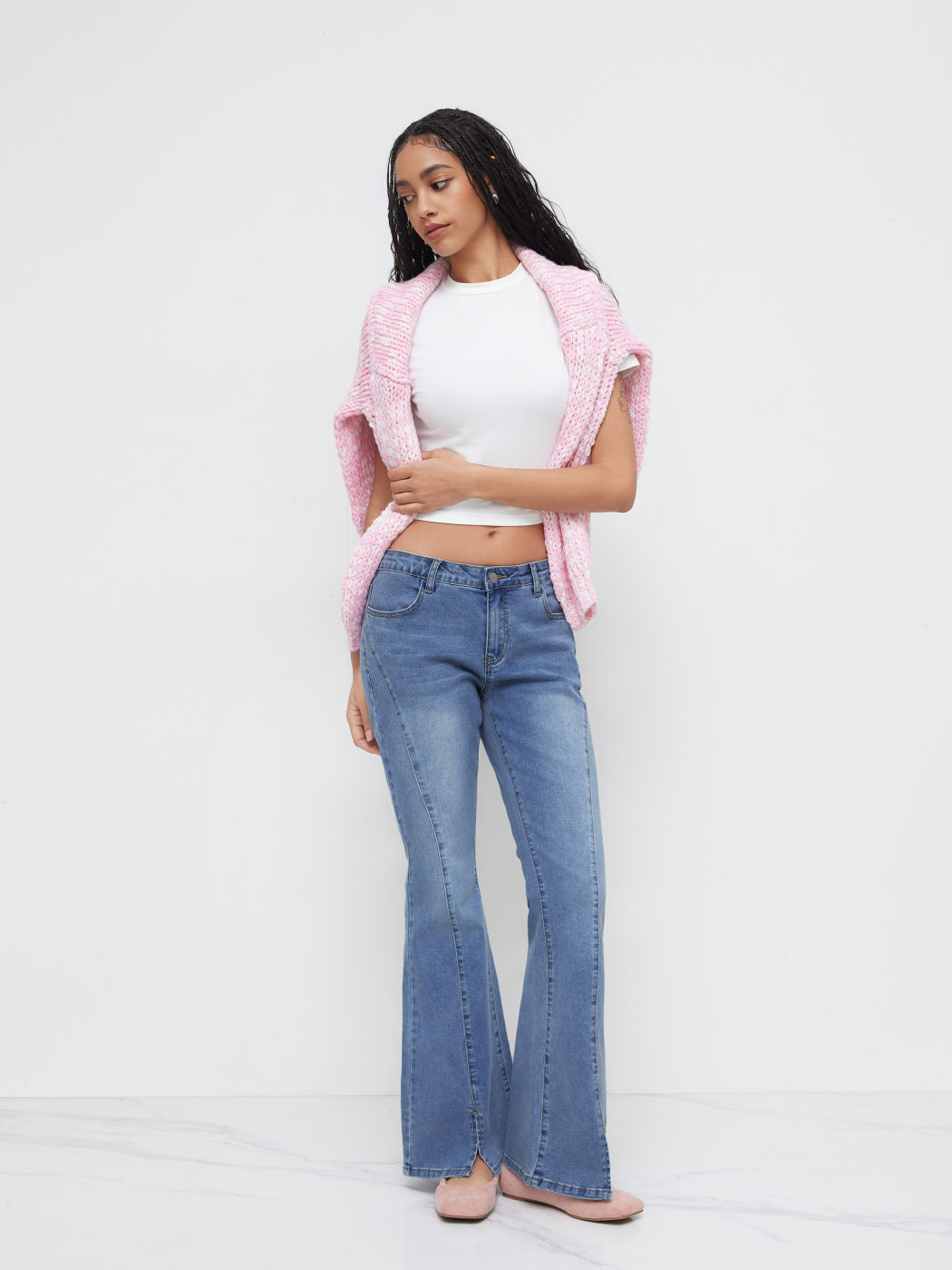 High Stretch Cider Denim Low Rise Split Flared Jeans