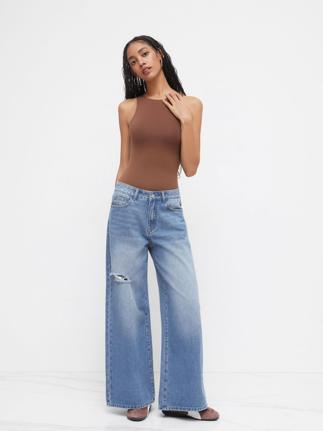 Denim Low Rise Ripped Baggy Jeans