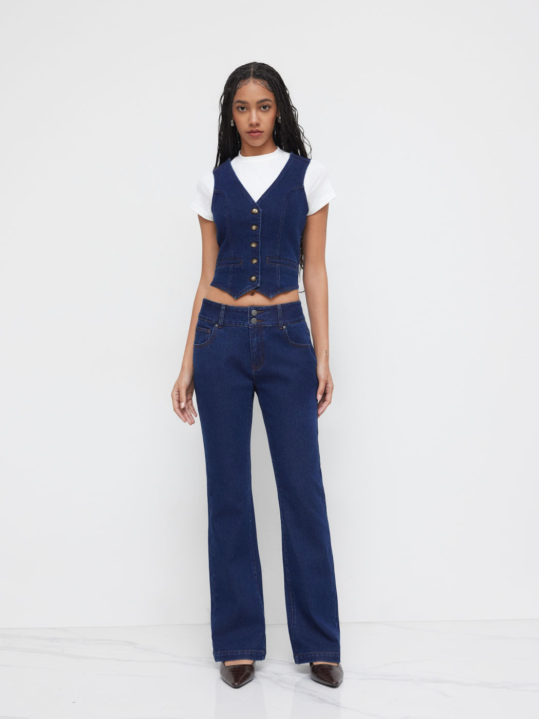 Denim V-neck Button Vest