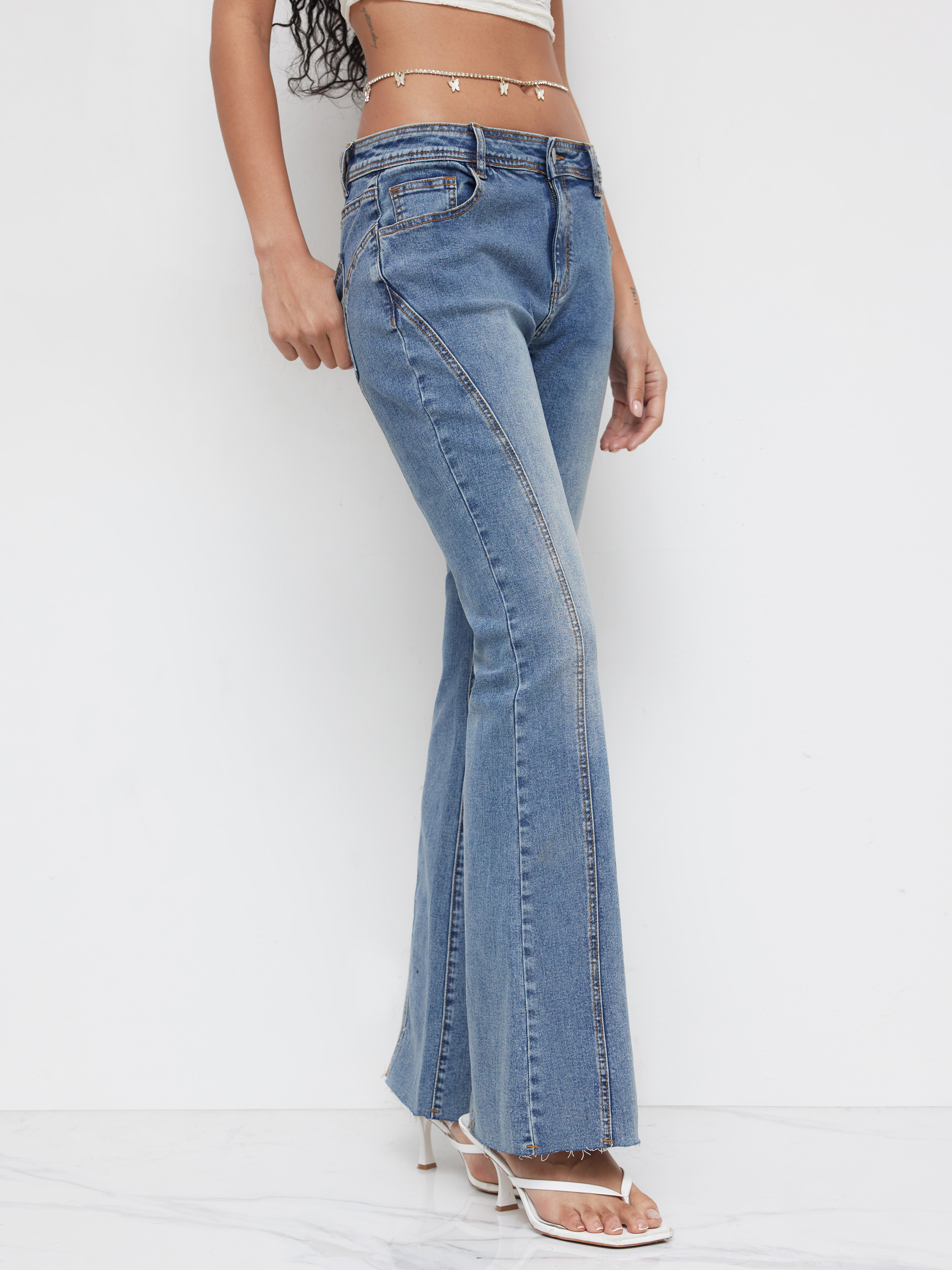 Low Rise Flared Denim High Stretch Cider Denim Low Rise Flared Jeans For Daily Casual