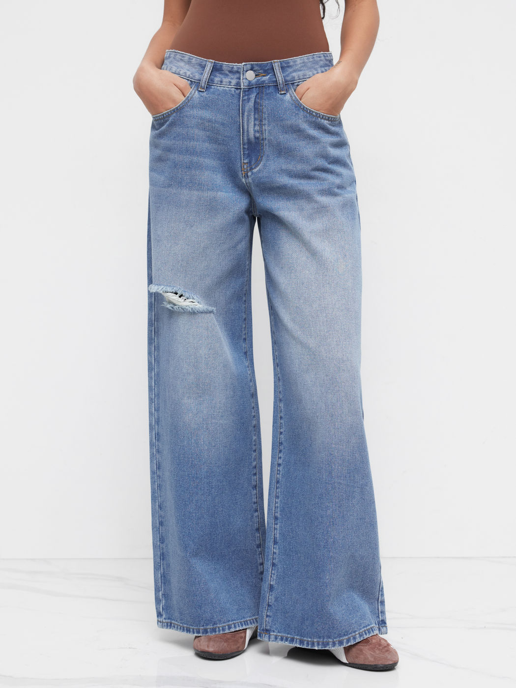 Denim Low Rise Ripped Baggy Jeans