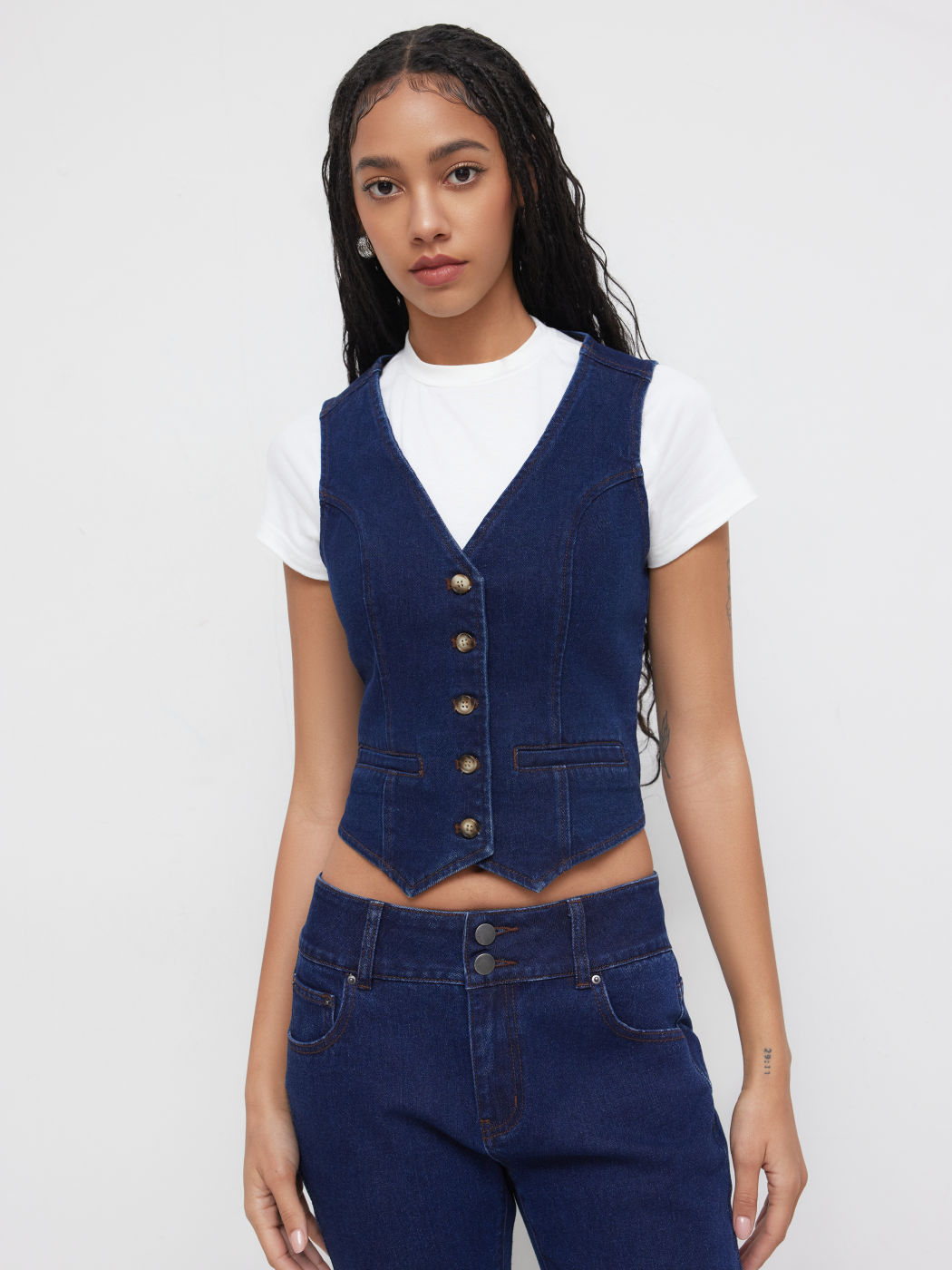 Denim V-neck Button Vest