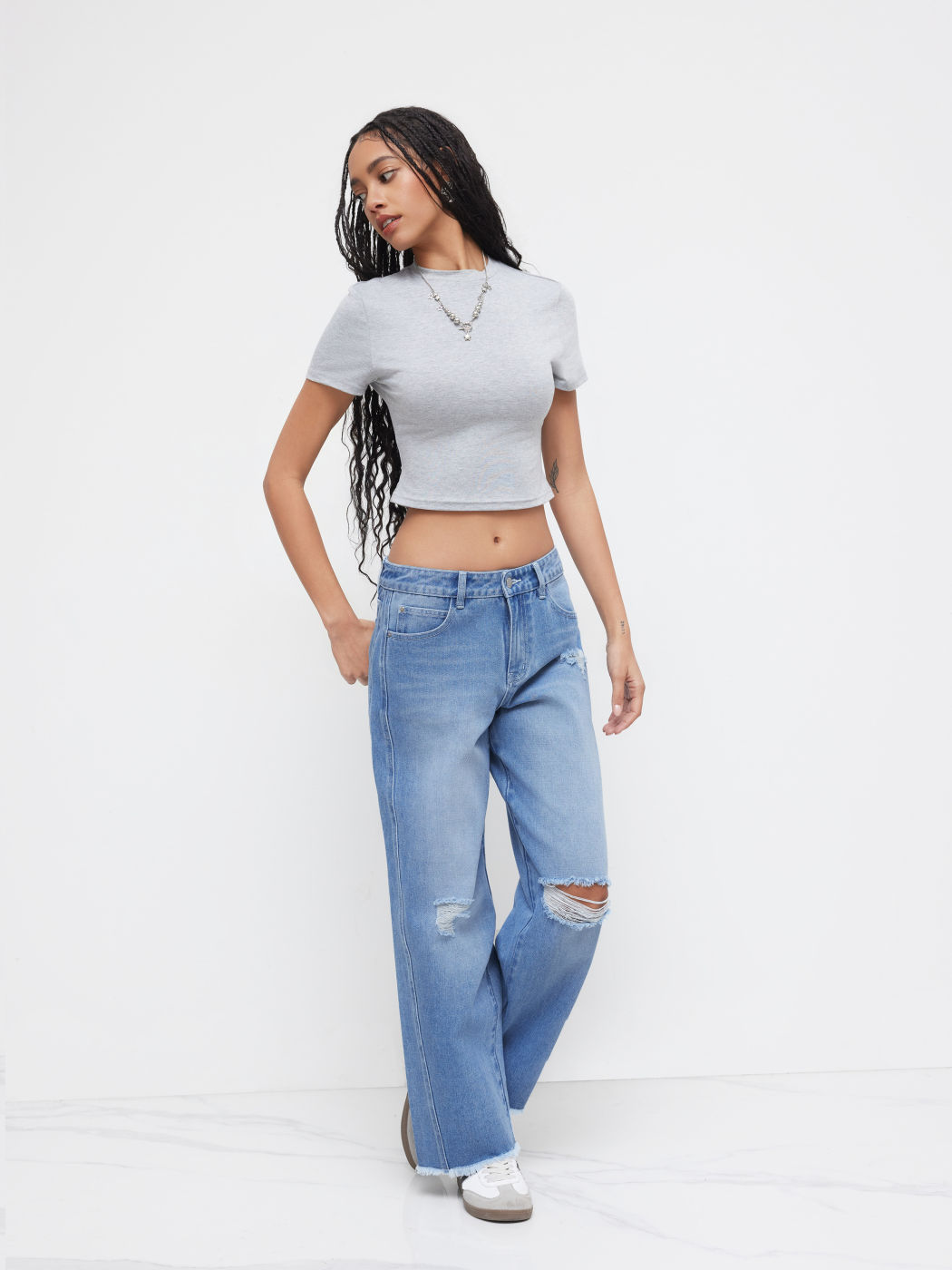 Cider Denim Low Rise Ripped Straight Leg Jeans