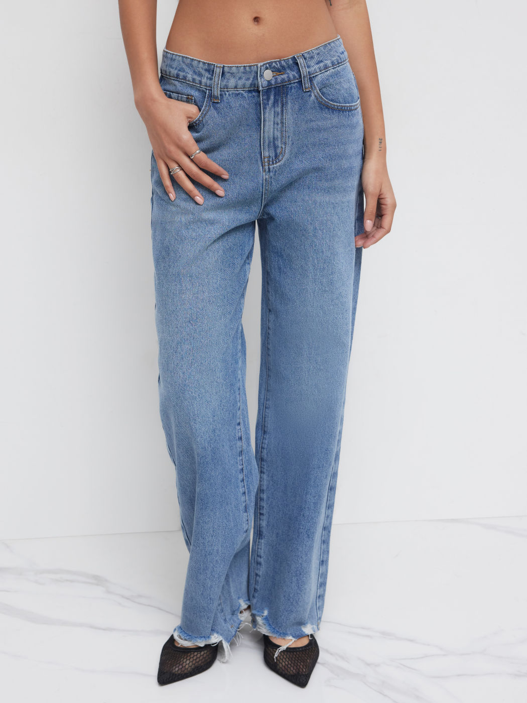 Cider Denim Low Rise Ripped Straight Leg Jeans