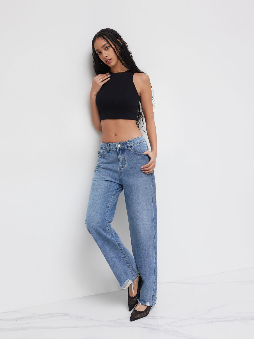 Cider Denim Low Rise Ripped Straight Leg Jeans