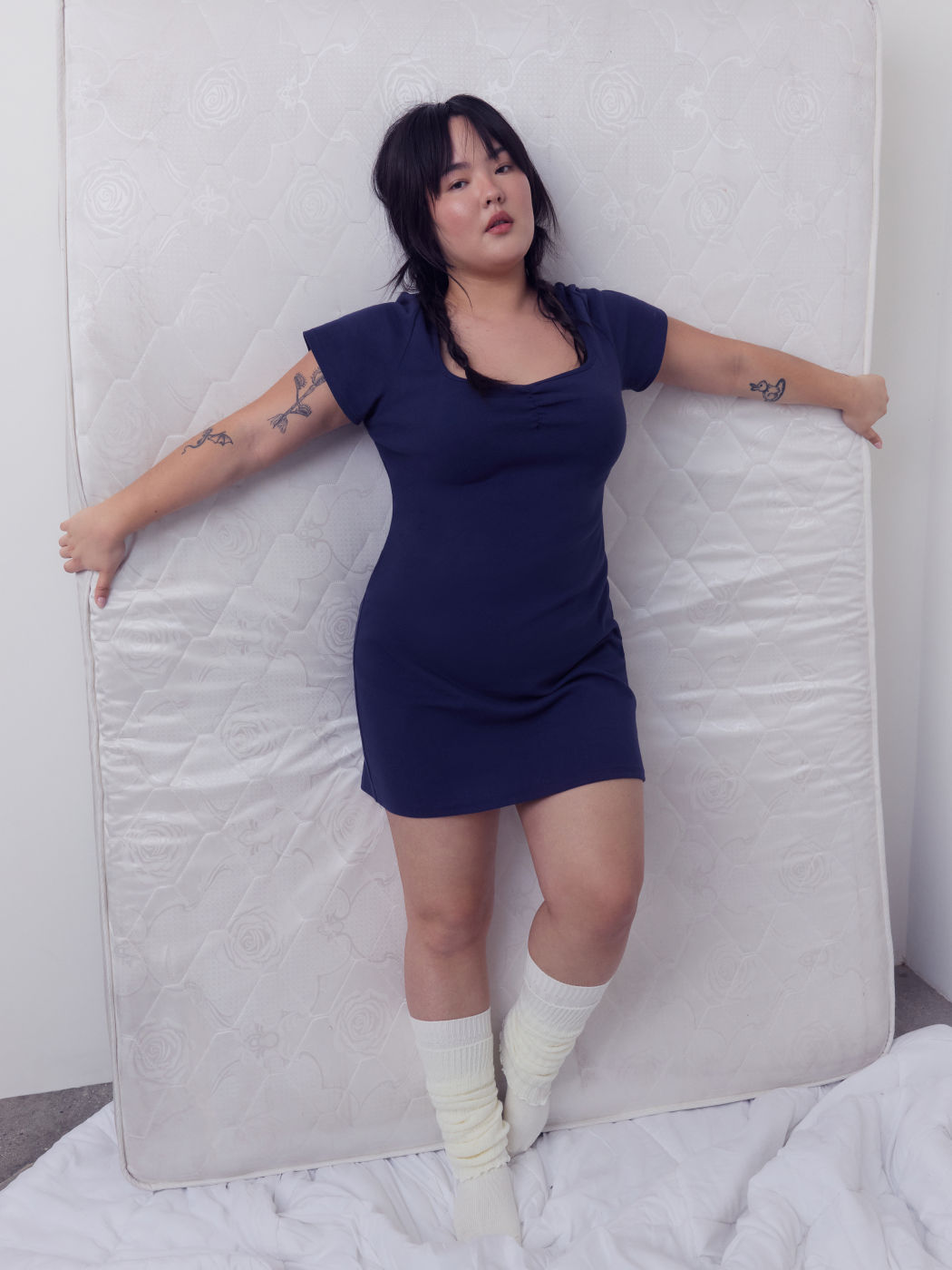 Cotton-blend Sweetheart Mini Dress Curve & Plus
