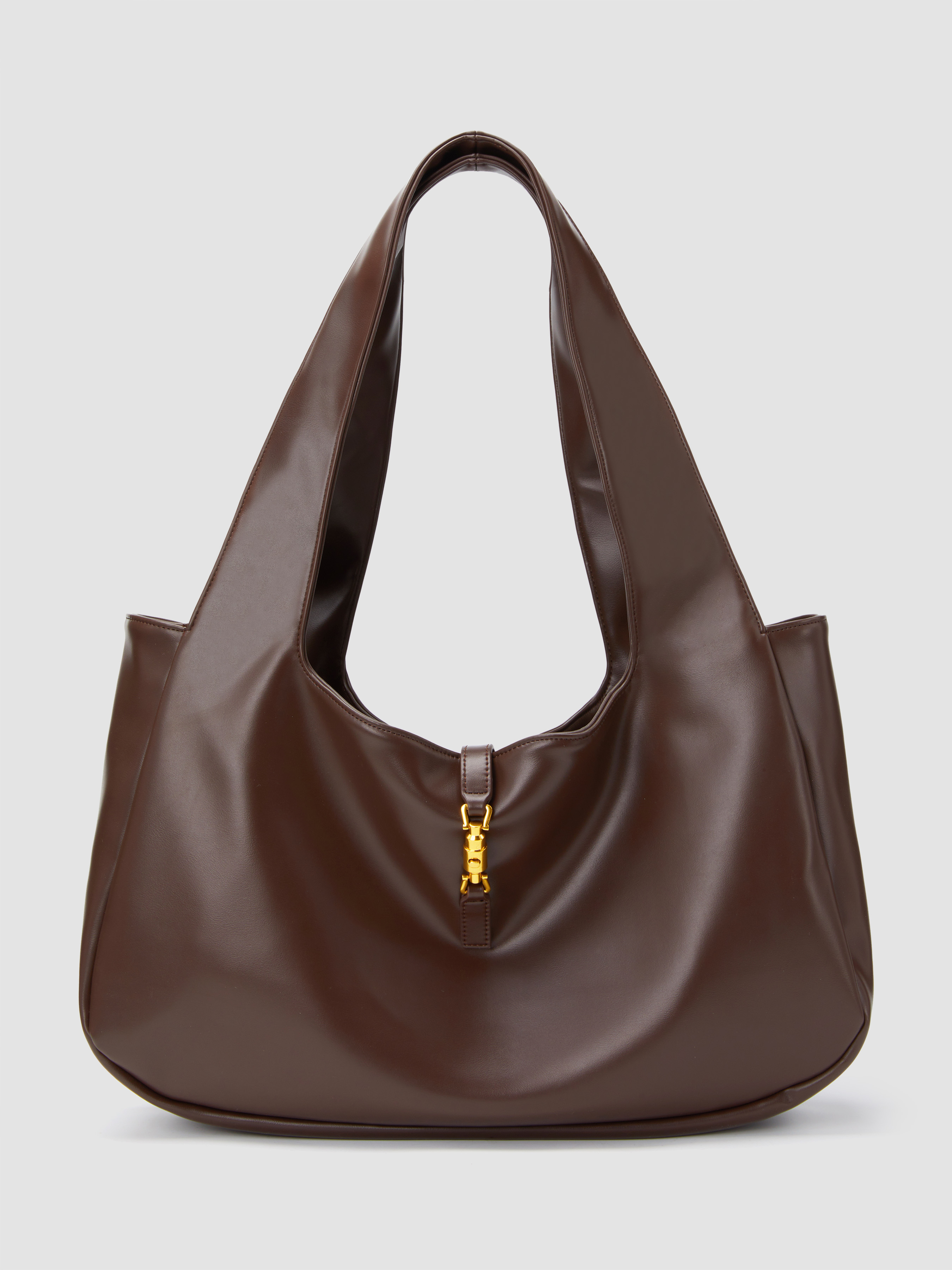 PUSH-LOCK DECOR FAUX LEATHER TOTE BAG