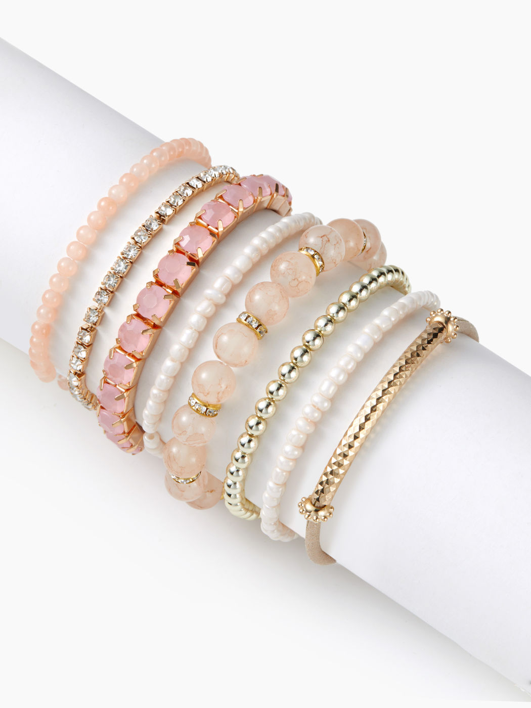8PCS FAUX PEARL & ZIRCON & ORB BEADED BRACELET