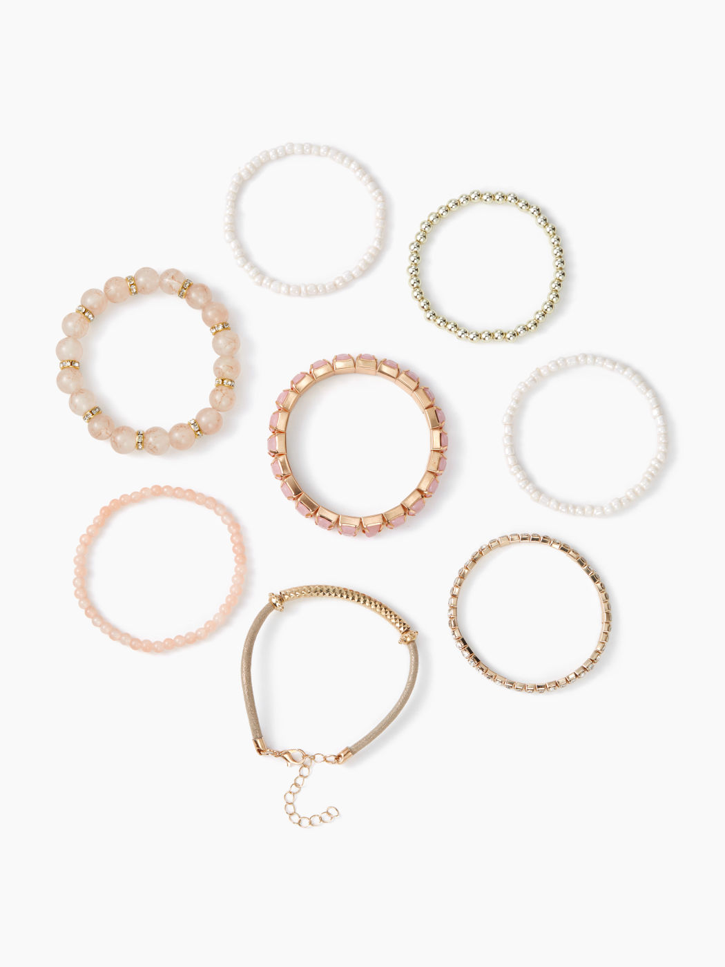 8PCS FAUX PEARL & ZIRCON & ORB BEADED BRACELET