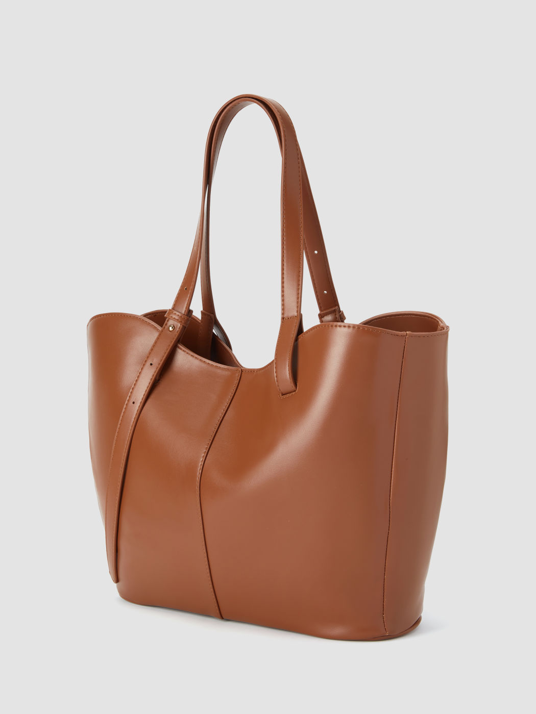 SOLID HALF-MOON ADJUSTABLE FAUX LEATHER TOTE BAG