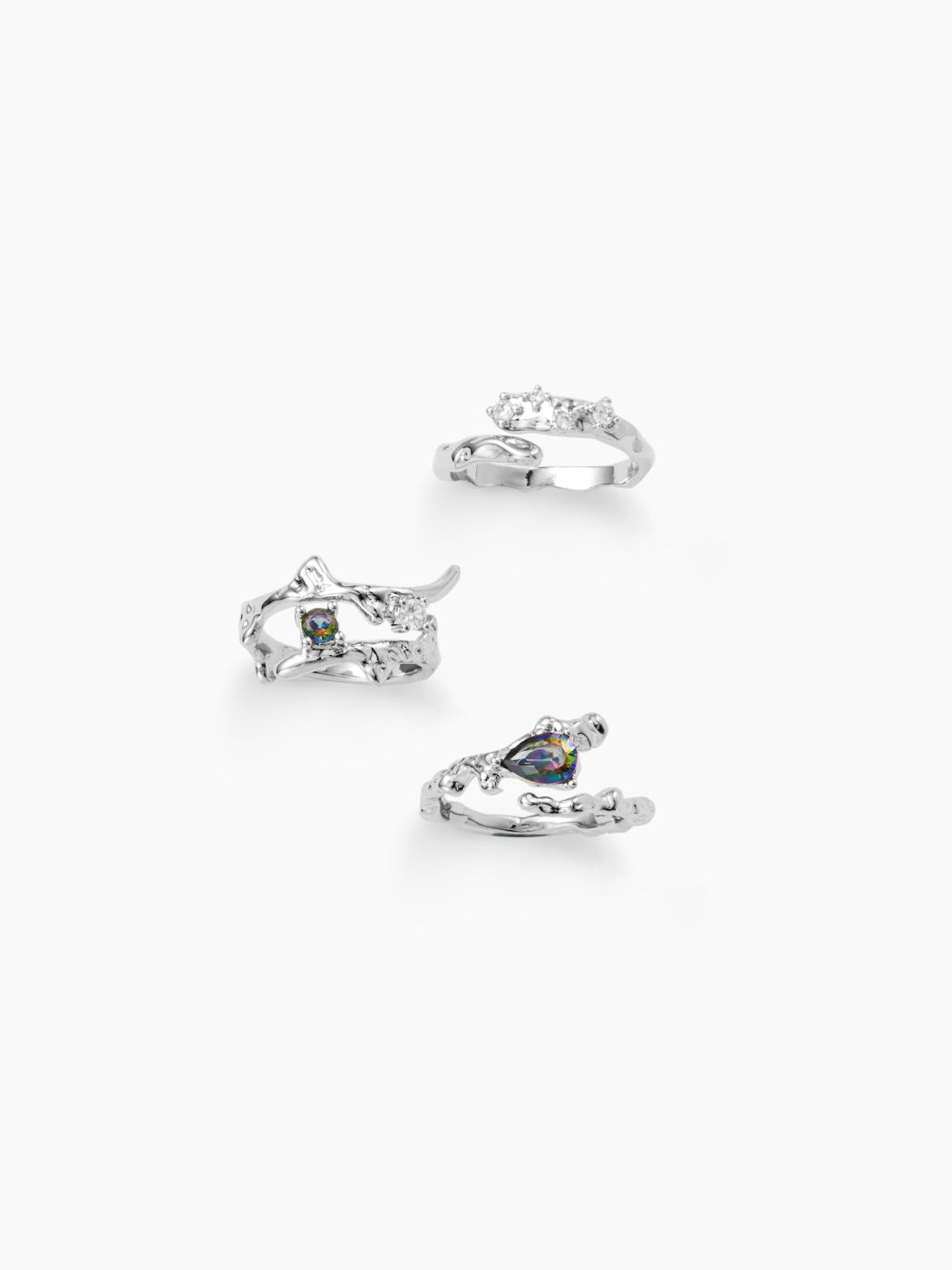 3PCS TEXTURED ZIRCON OPEN RING SET