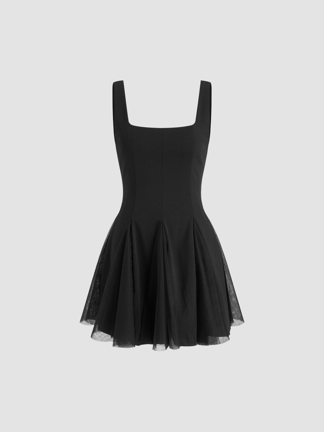 Square Neck Tulle Ruffle Hem Mini Dress
