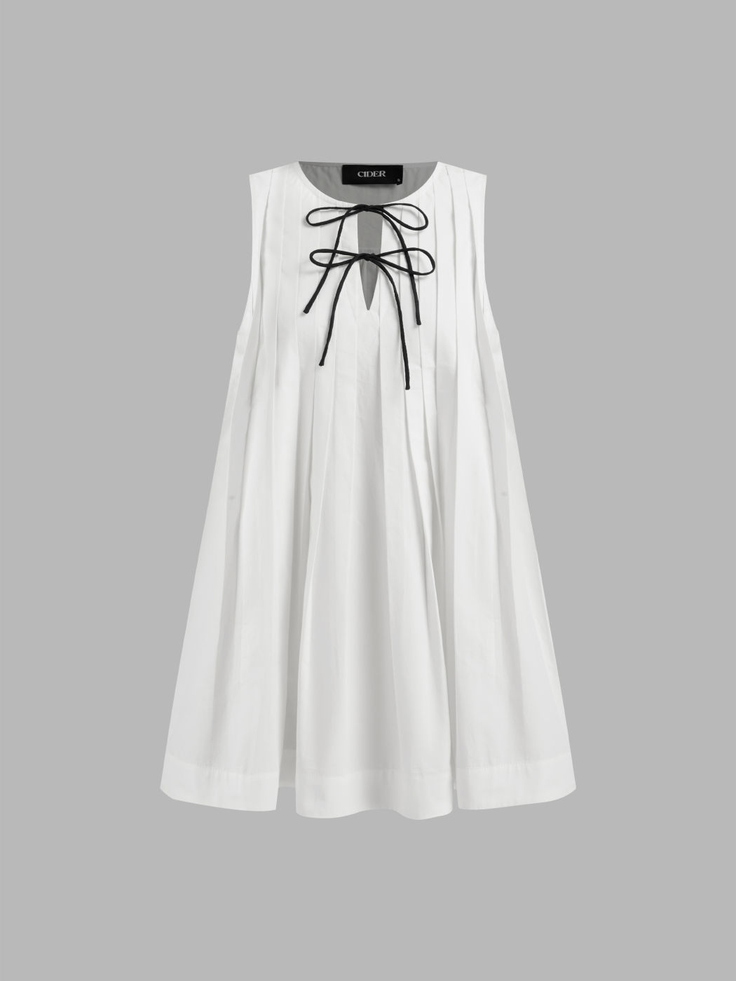 100% Cotton Tie Front Bow Pleated Babydoll Mini Dress