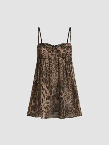 Square Neck Leopard Bowknot Cami Top