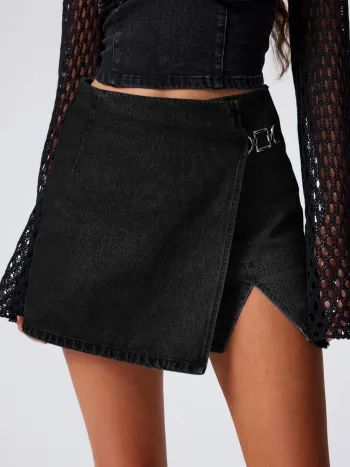Jeans-Mittellänger Split-Mini-Skort