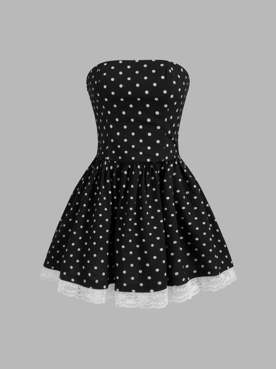 Leinen-Mix Polka Dot Bandeau Minikleid