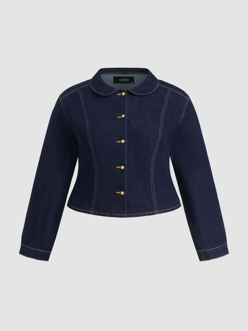 Denimkragen Taillierte Jacke Kurve & Plus