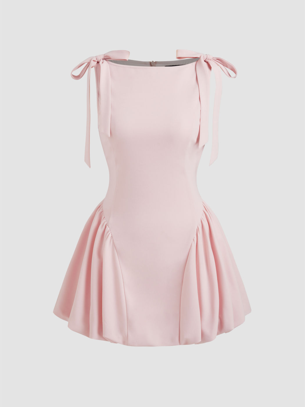 Boat Neck Bowknot Bubble Hem Mini Dress