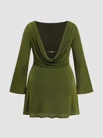 Knit Fabric Boat Neck Bowknot Mini Dress Curve & Plus For Daily Casual Party/Clubbing