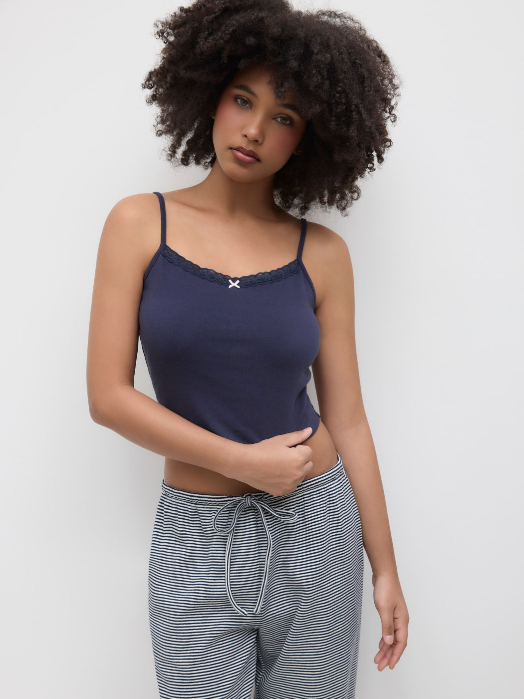 Cotton-blend Lace Trim Cami Top