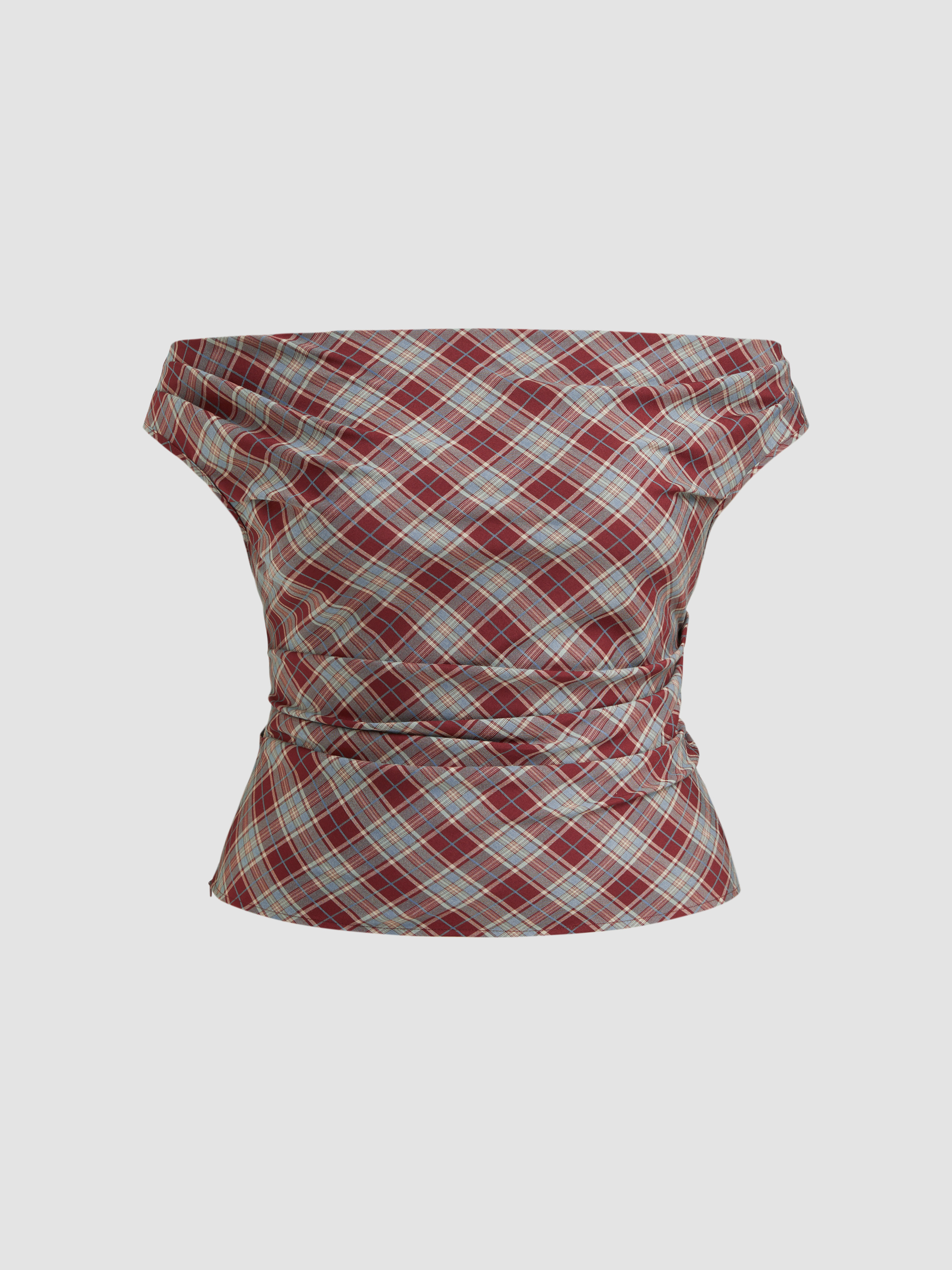Tissé Off-shoulder Tartan Ruched Top Curve & Plus For Rencard