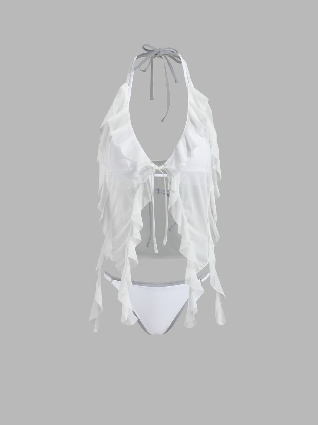 V-neck Triangle Cheeky Bikini Swimsuit & Ruffle Hem Cover Up Top
