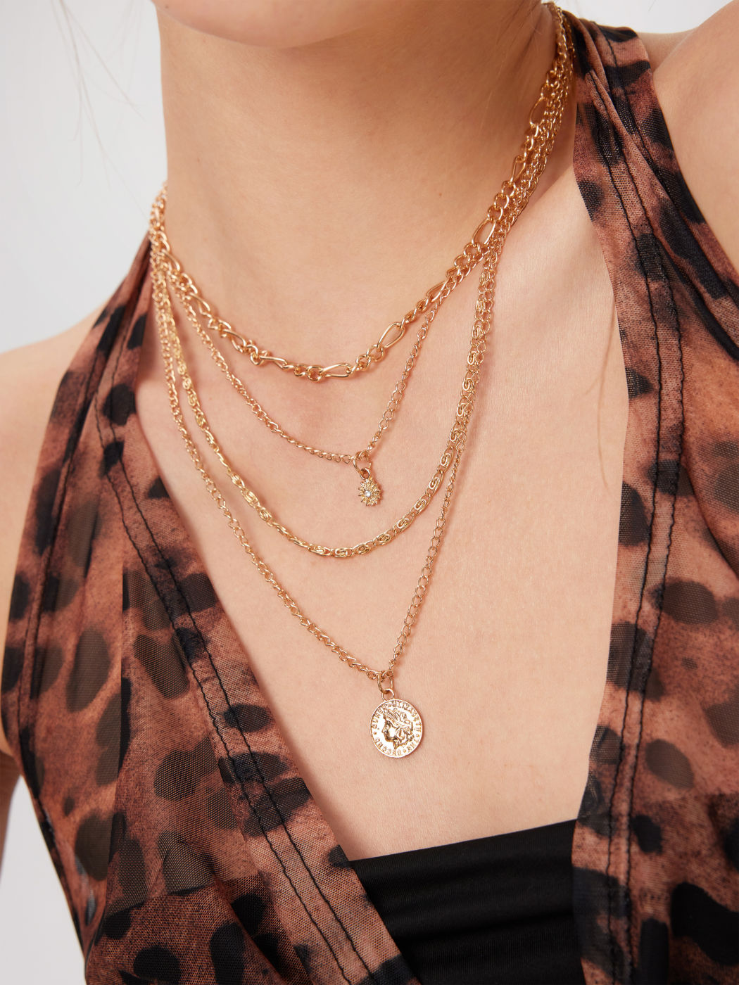 SUN & ZIRCON PENDANT LAYERED NECKLACE