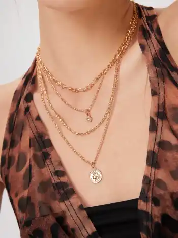 SUN & ZIRCON PENDANT LAYERED NECKLACE