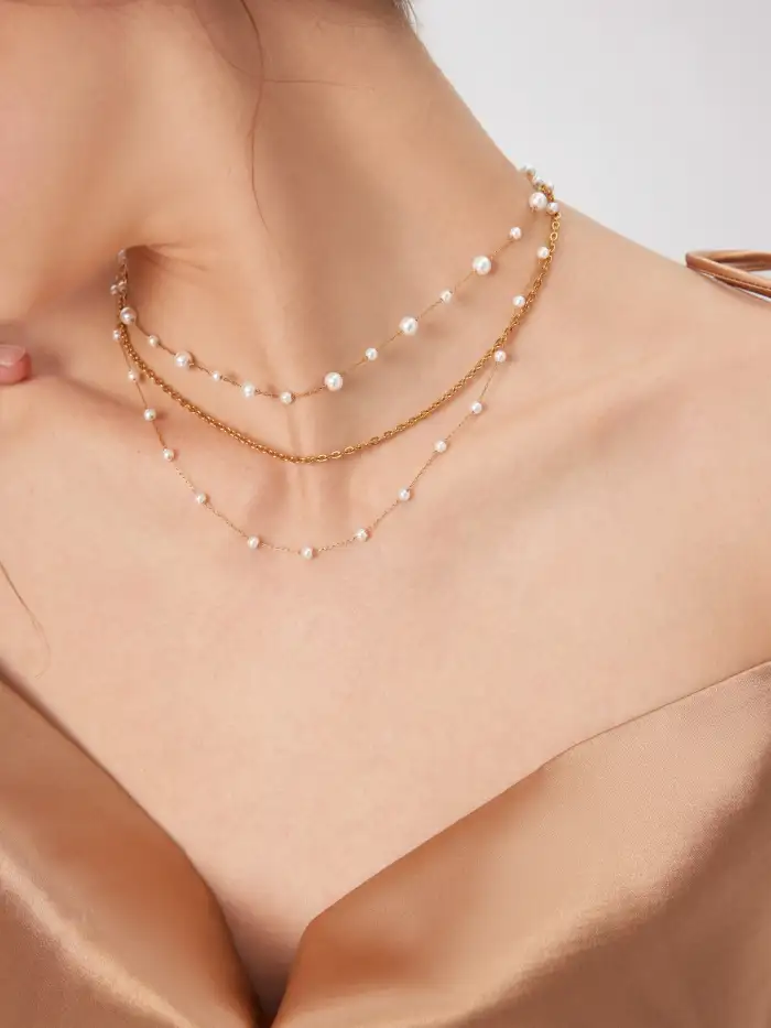 フェイクパール 18K ゴールドメッキ ステンレススチール ペンダント 