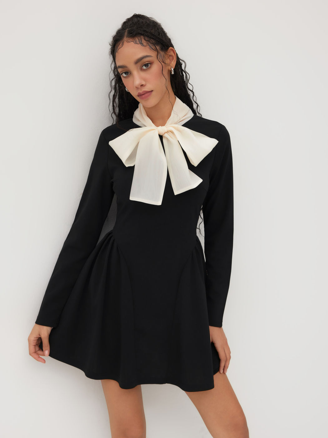 High Neck Knotted Ruffle Mini Dress
